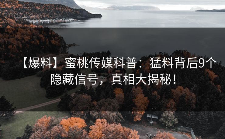 【爆料】蜜桃传媒科普：猛料背后9个隐藏信号，真相大揭秘！