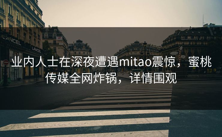 业内人士在深夜遭遇mitao震惊，蜜桃传媒全网炸锅，详情围观