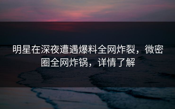 明星在深夜遭遇爆料全网炸裂，微密圈全网炸锅，详情了解