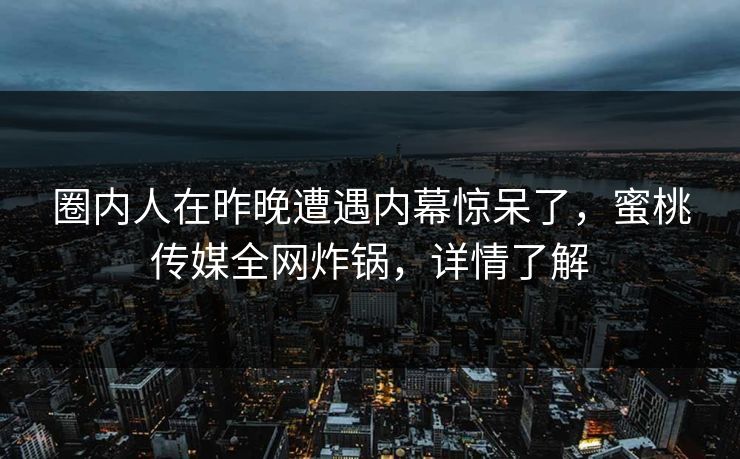圈内人在昨晚遭遇内幕惊呆了，蜜桃传媒全网炸锅，详情了解