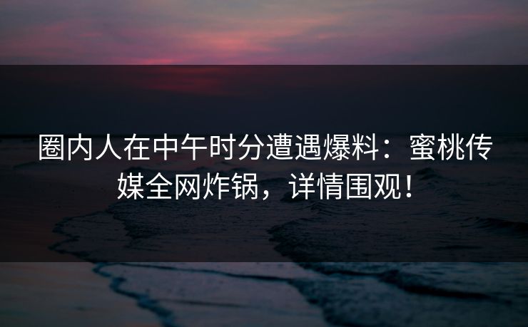 圈内人在中午时分遭遇爆料：蜜桃传媒全网炸锅，详情围观！