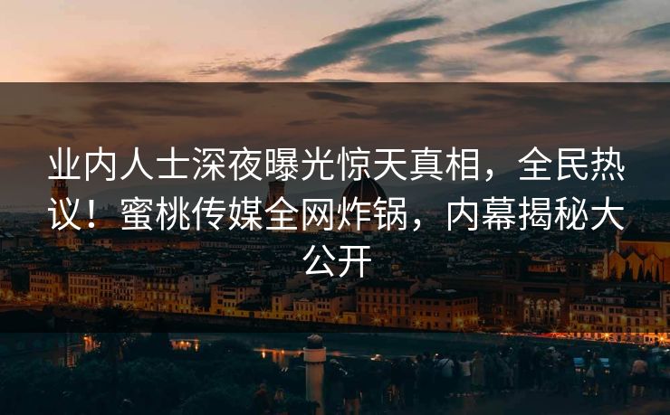 业内人士深夜曝光惊天真相，全民热议！蜜桃传媒全网炸锅，内幕揭秘大公开