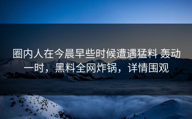 圈内人在今晨早些时候遭遇猛料 轰动一时，黑料全网炸锅，详情围观
